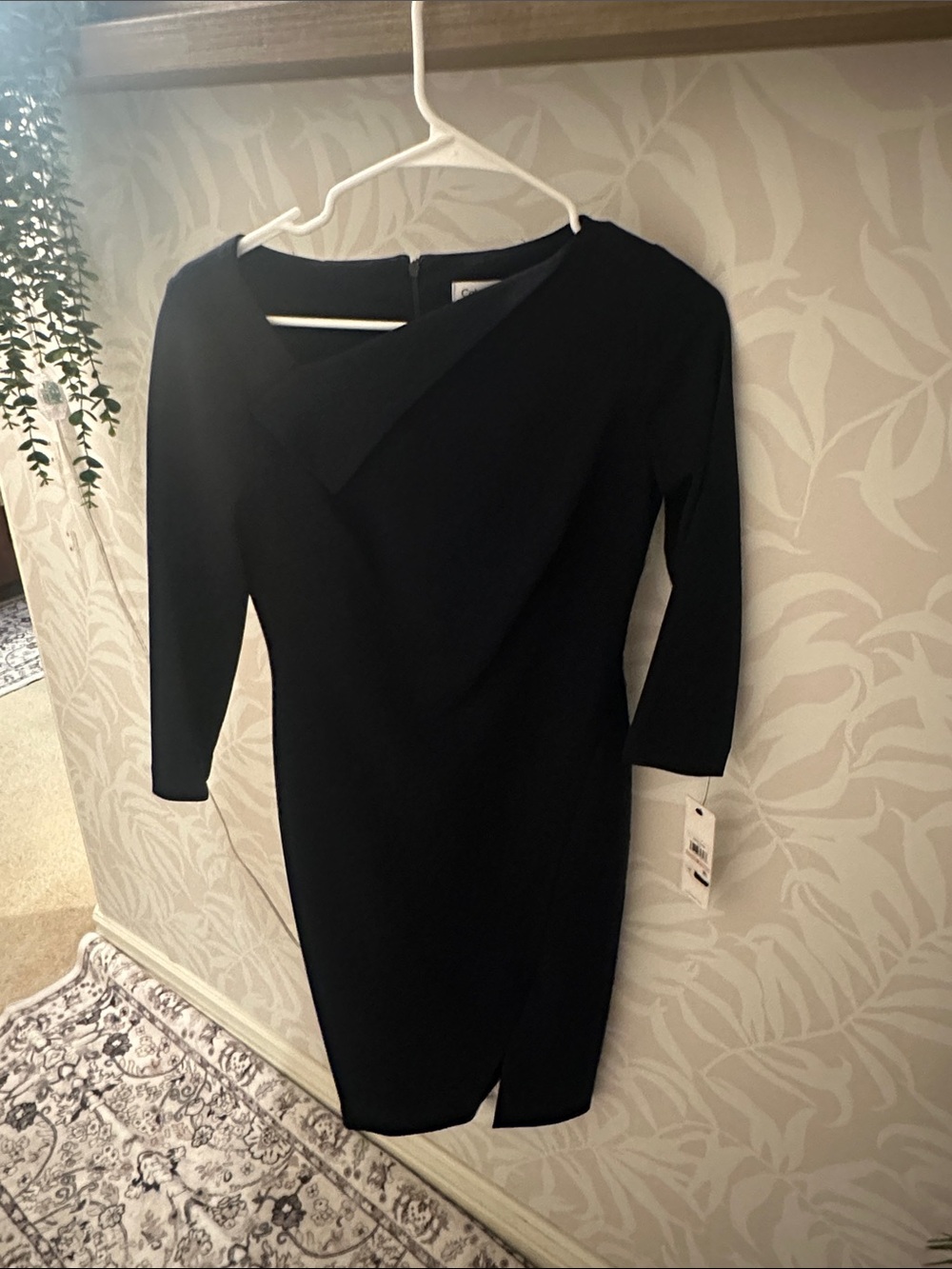 Calvin Klein navy Midi Sheath Dress with Front Slit - Picture 3 of 7